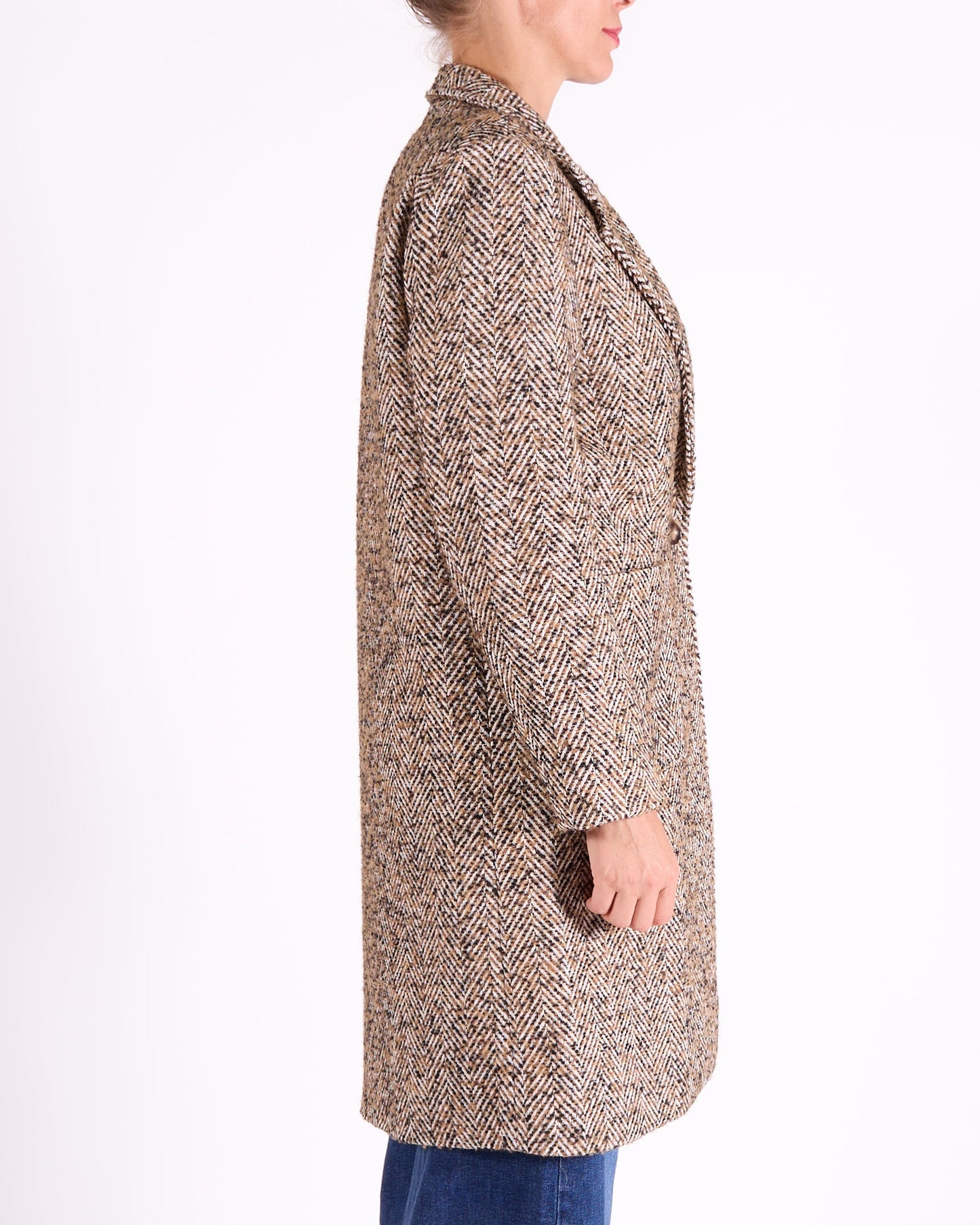 Dijon 1 Button 2 Pocket Herringbone Coat