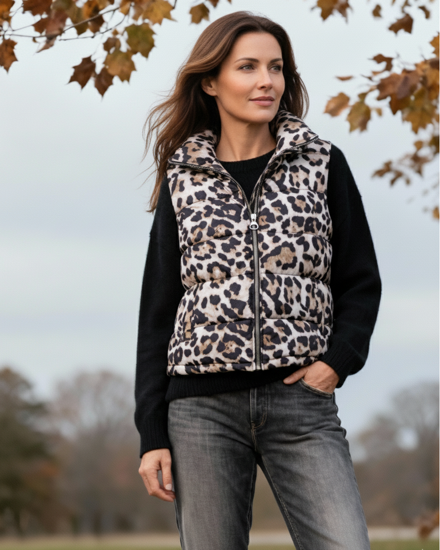 Camel Sleeveless Zip Front Animal Vest