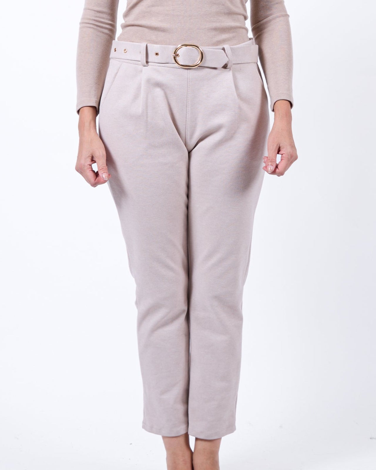 Beige Belted Back Pull on Felt Pant – Angelamara Store