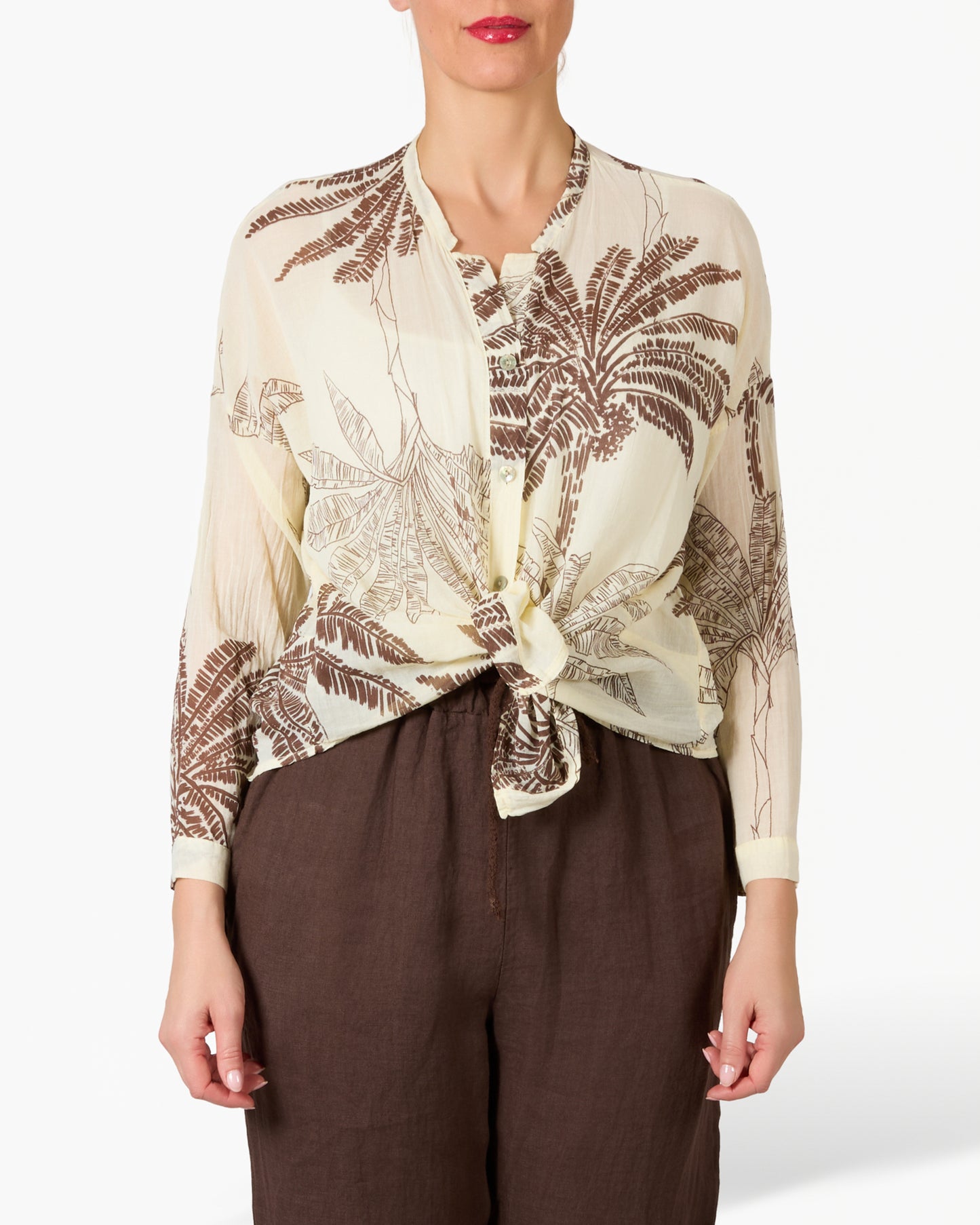 Blouse boutonnée imprimé palmier jaune