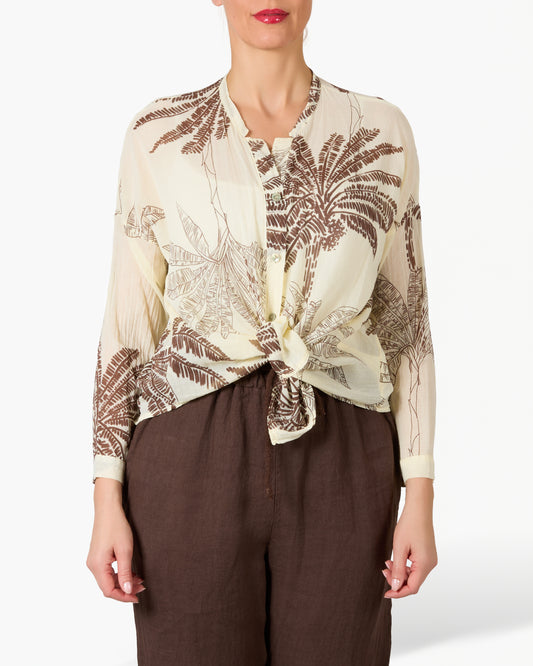 Blouse boutonnée imprimé palmier jaune