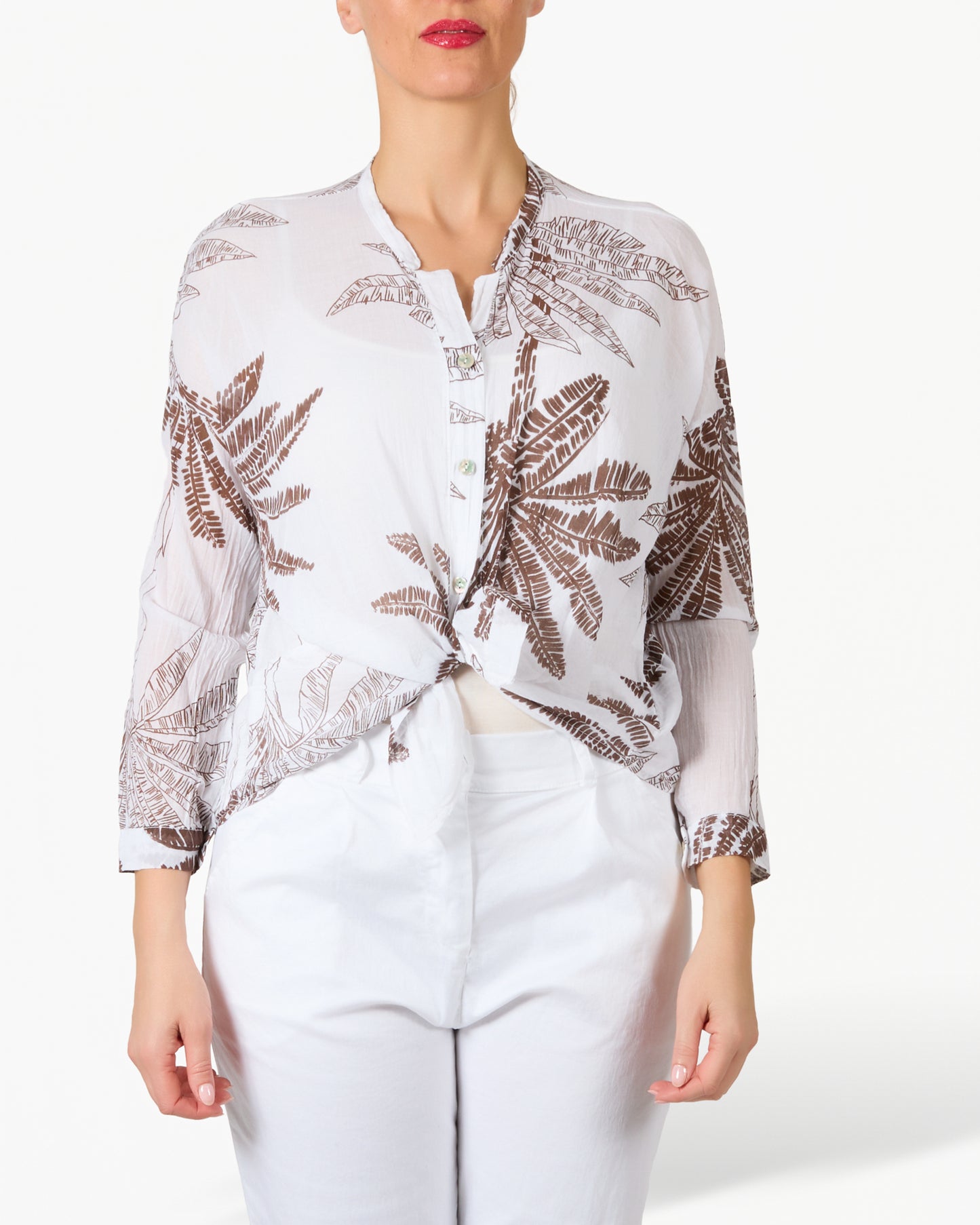 Blouse boutonnée imprimé palmier blanc