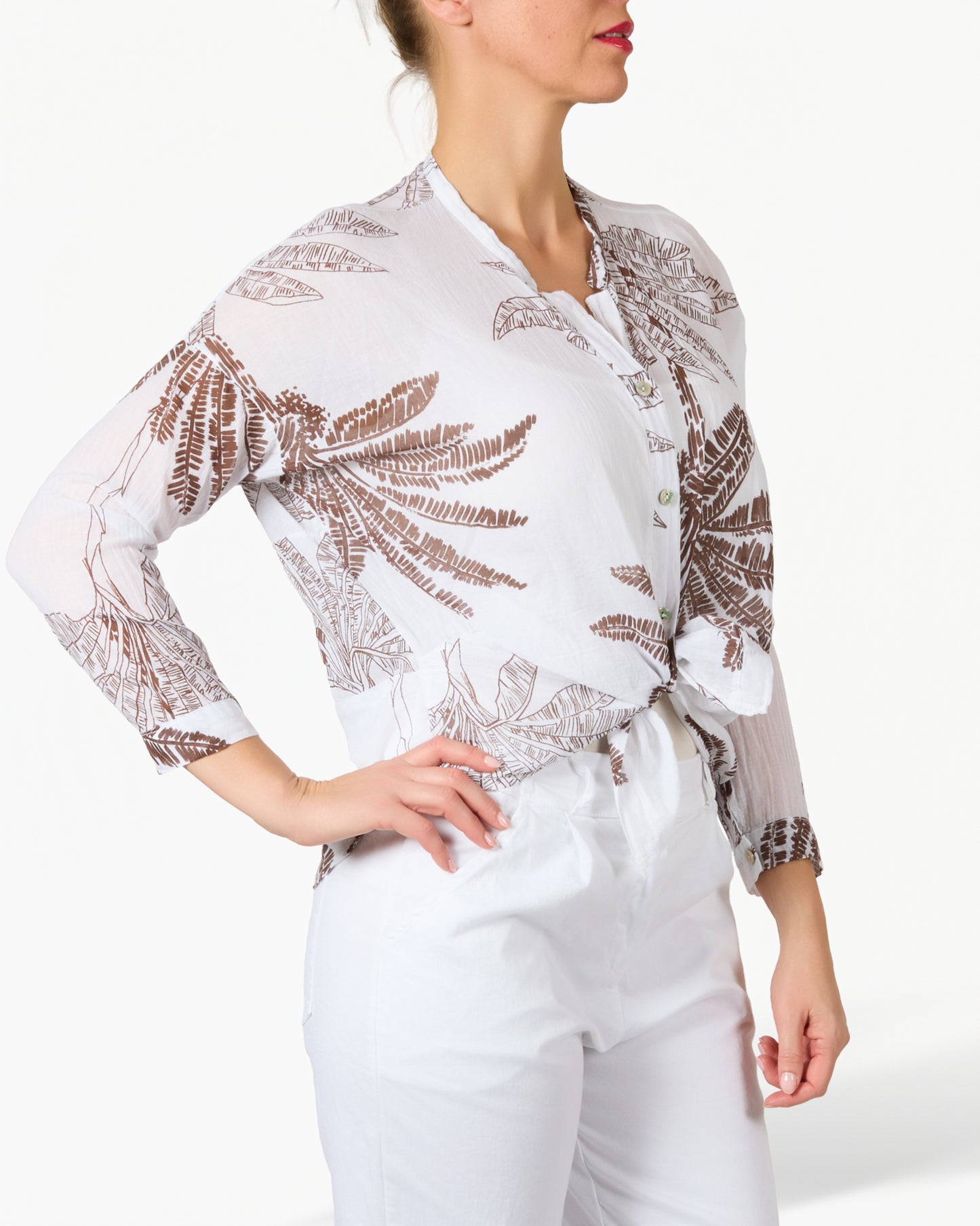 Blouse boutonnée imprimé palmier blanc