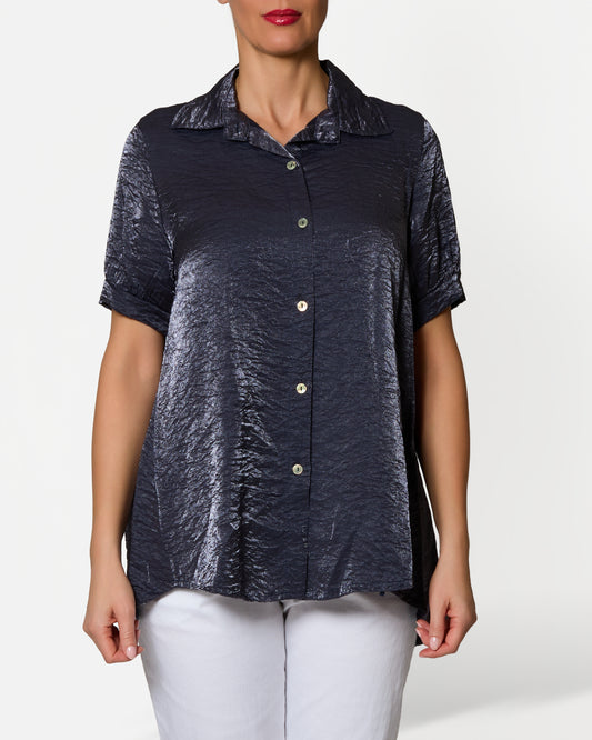 Blouse midnight à manches courtes boutonnée avec fini métallisé