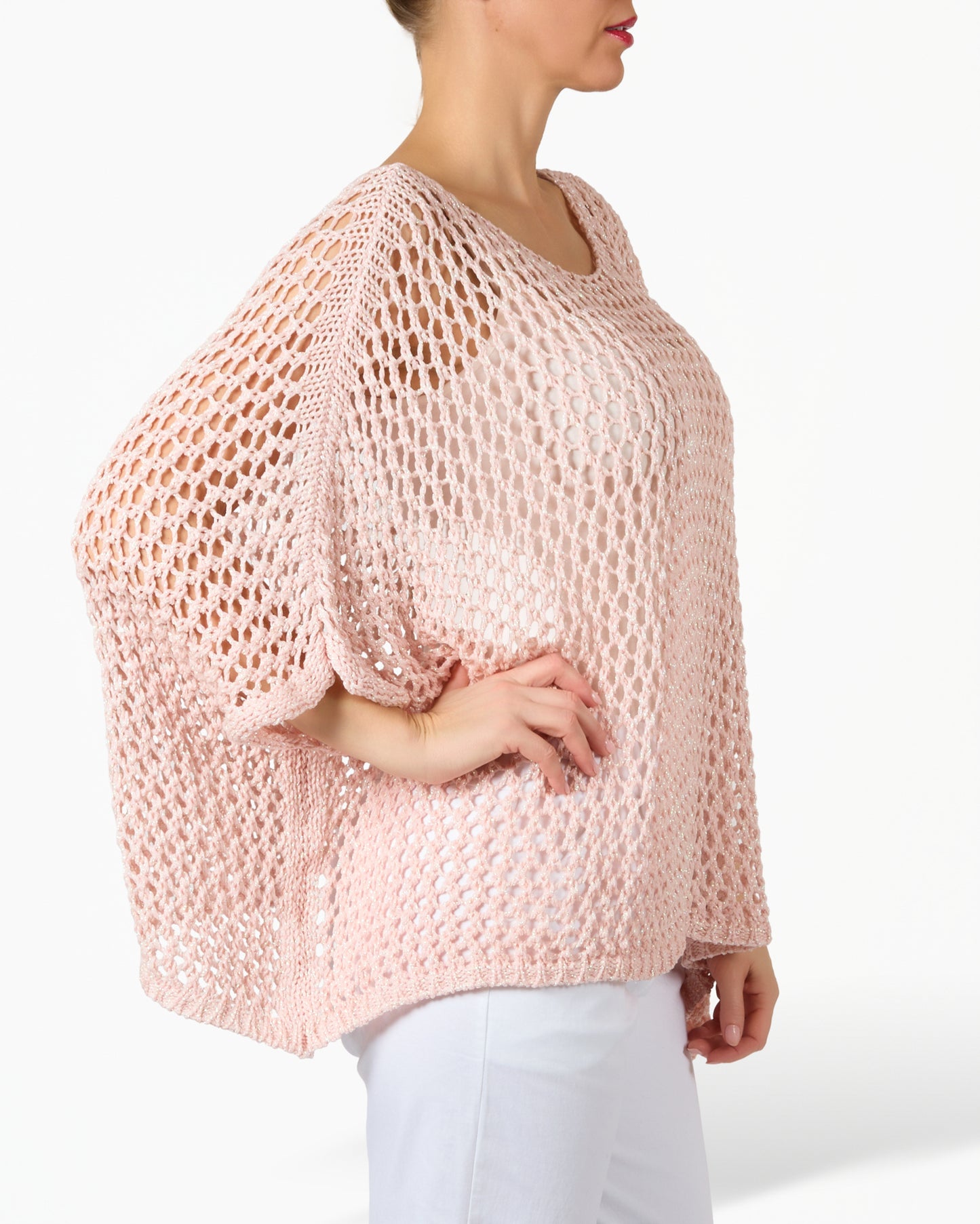 Pull en tricot ample style poncho rose