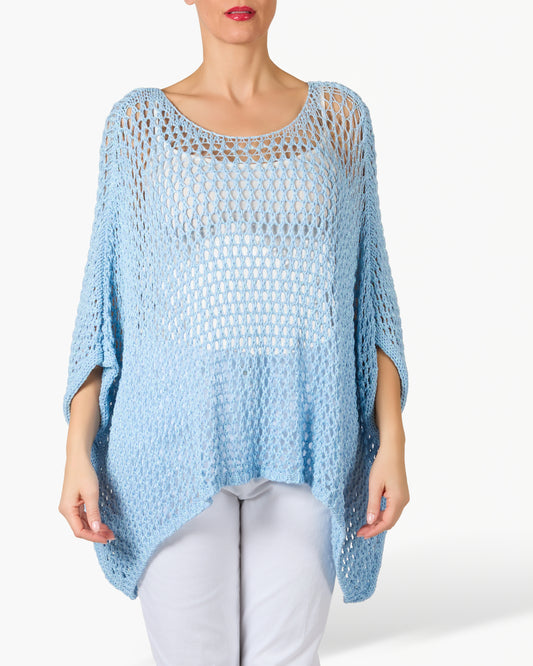 Pull en tricot ample style poncho bleu