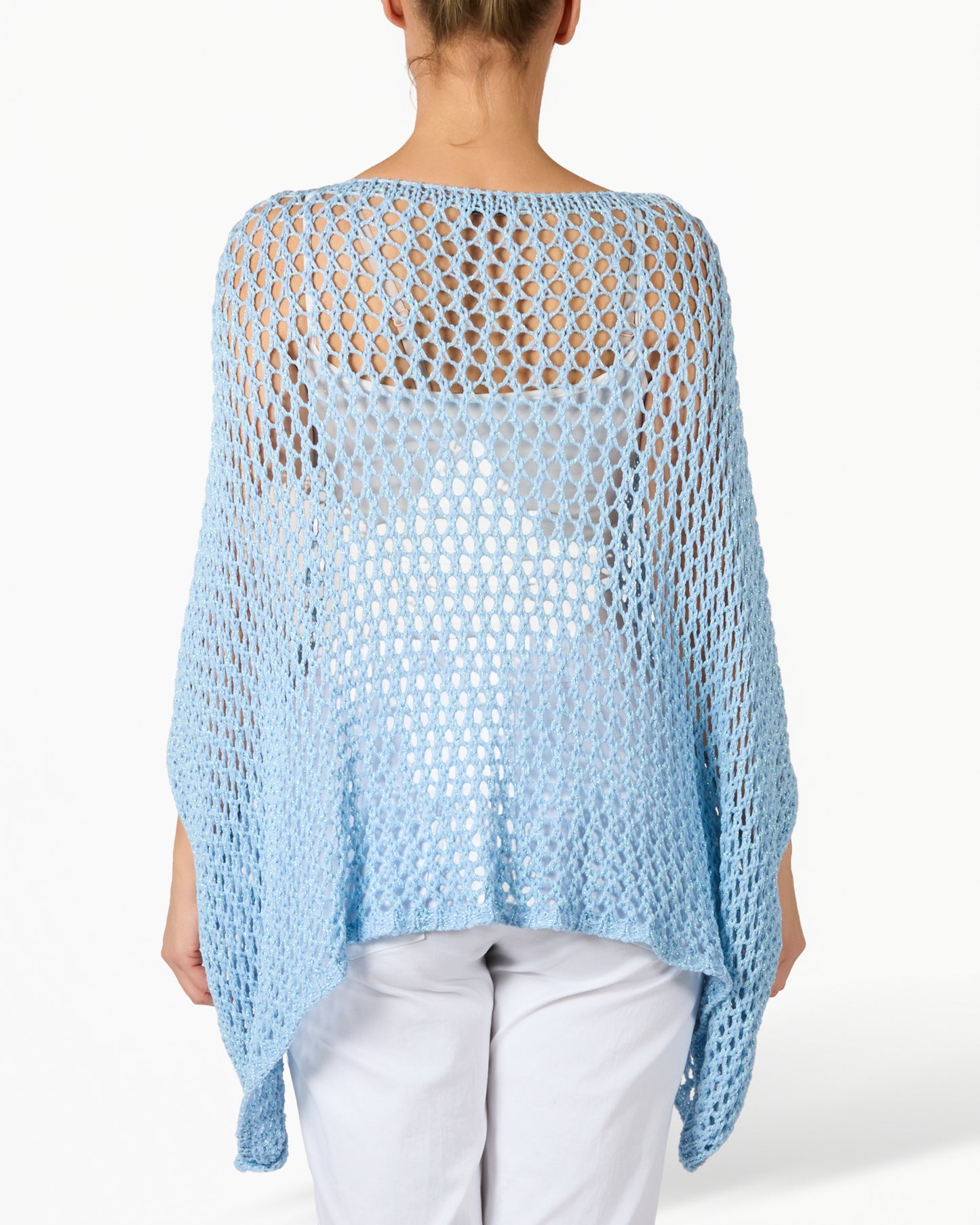 Pull en tricot ample style poncho bleu