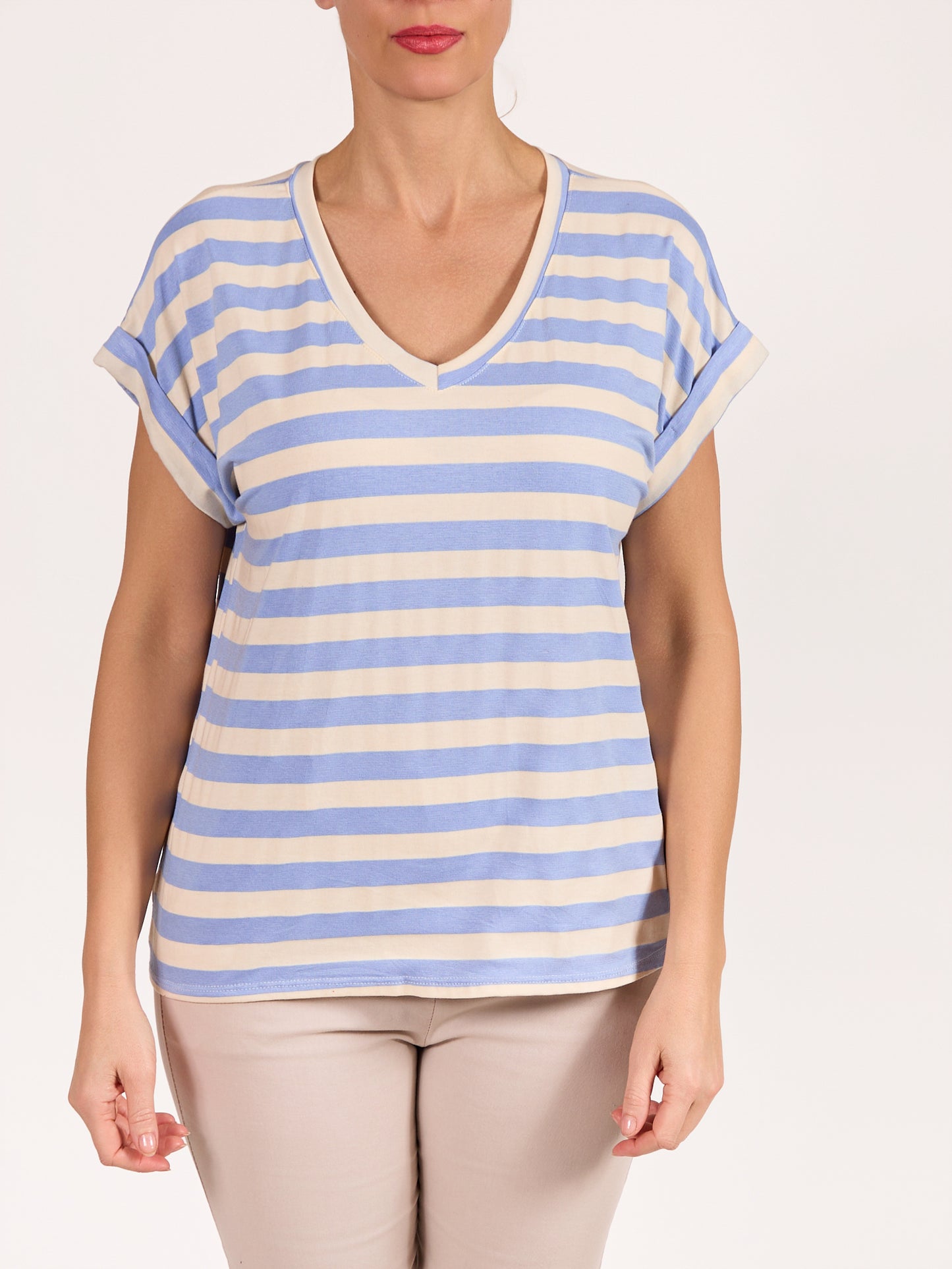 T-shirt rayé coupe décontractée bleu