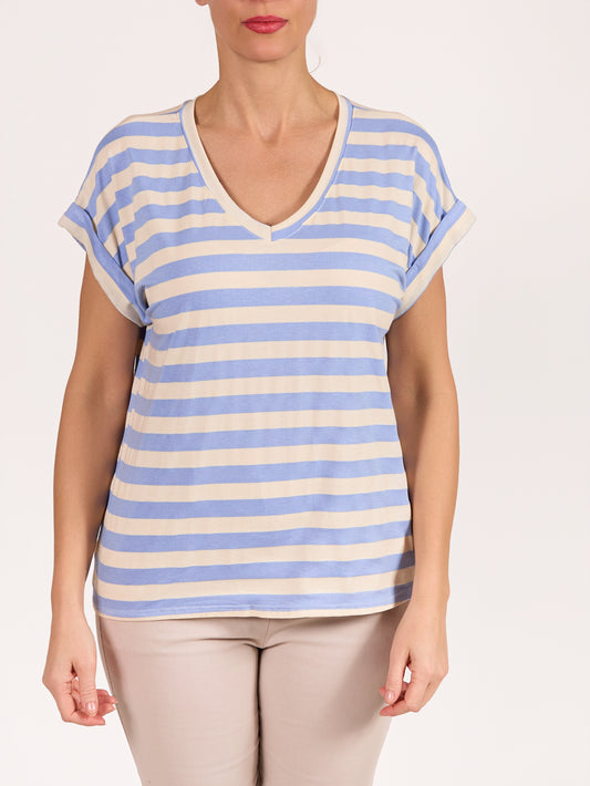 T-shirt rayé coupe décontractée bleu