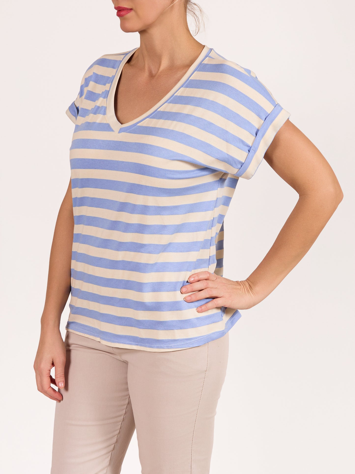 T-shirt rayé coupe décontractée bleu