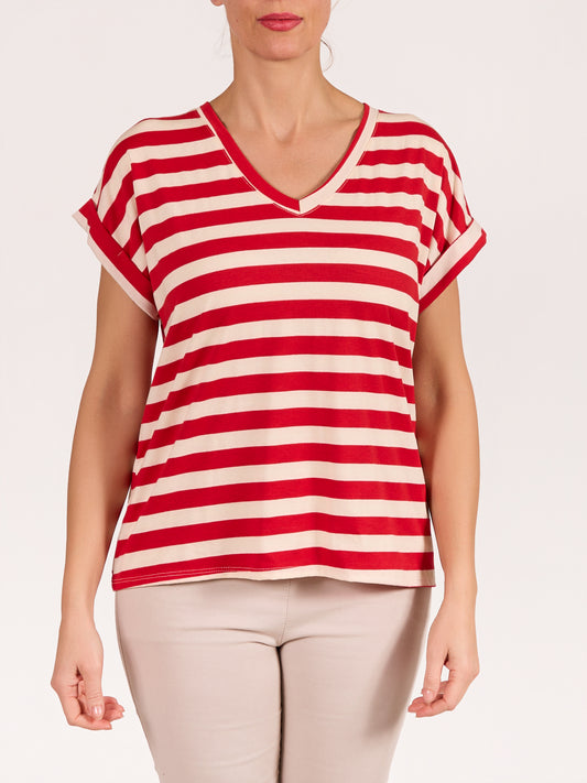 T-shirt rayé coupe décontractée rouge