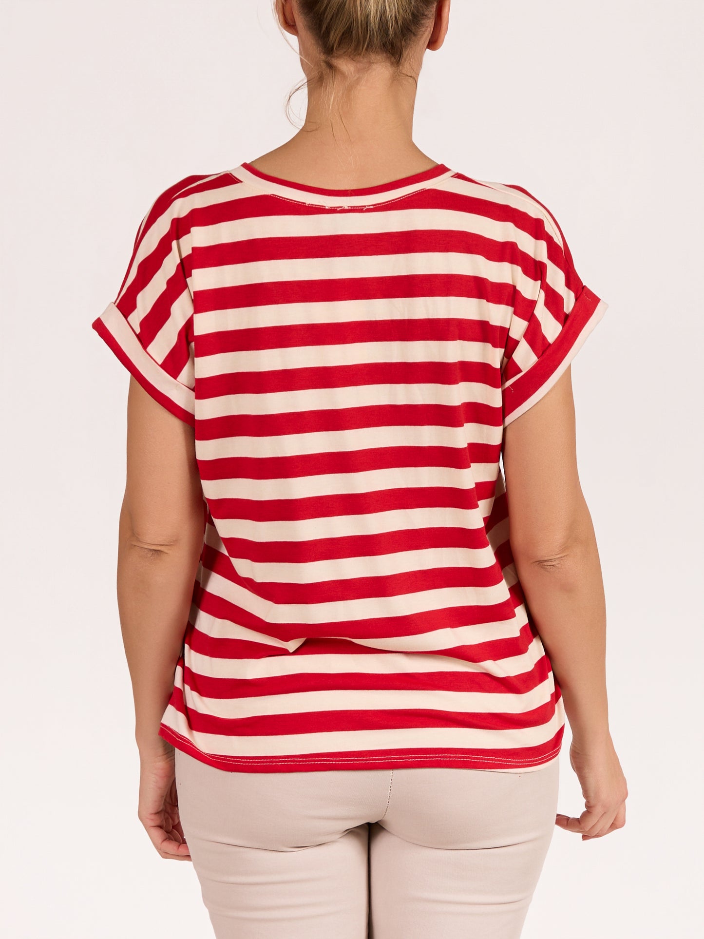 T-shirt rayé coupe décontractée rouge