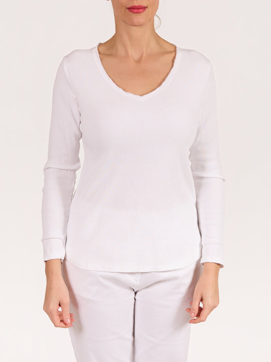 Pull doux col en V blanc