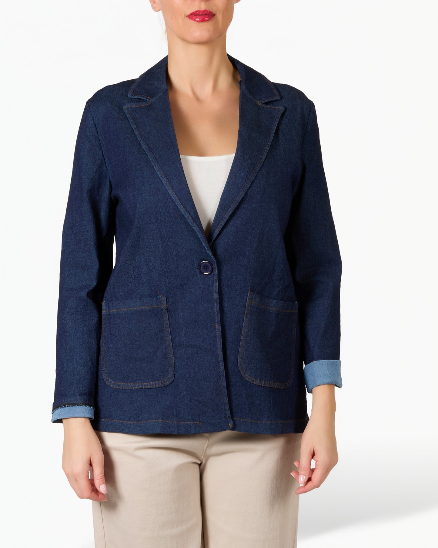 Blazer en denim foncé extensible à 2 poches
