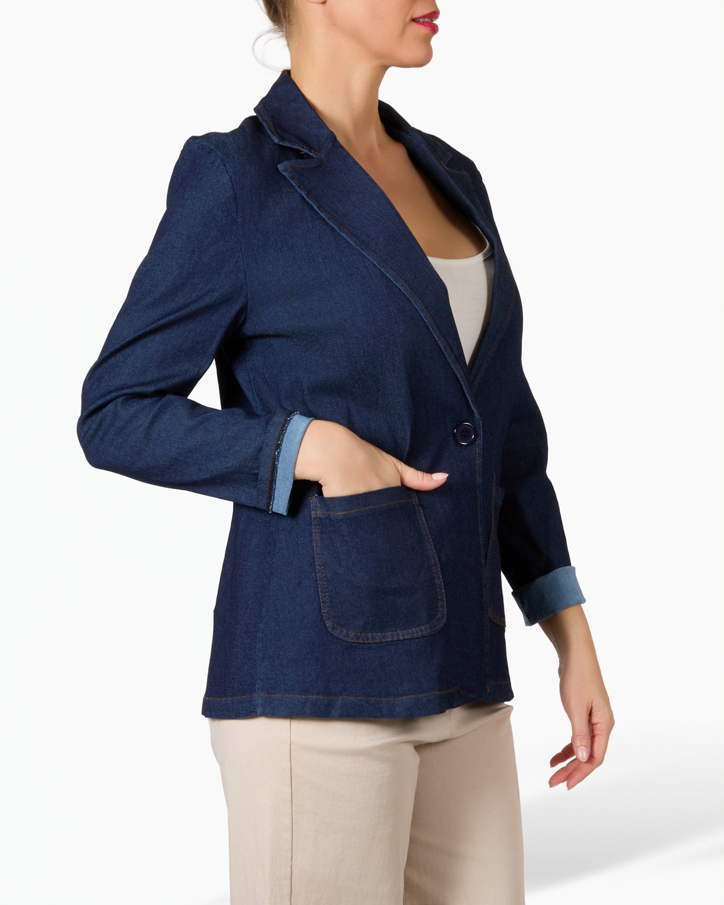 Blazer en denim foncé extensible à 2 poches