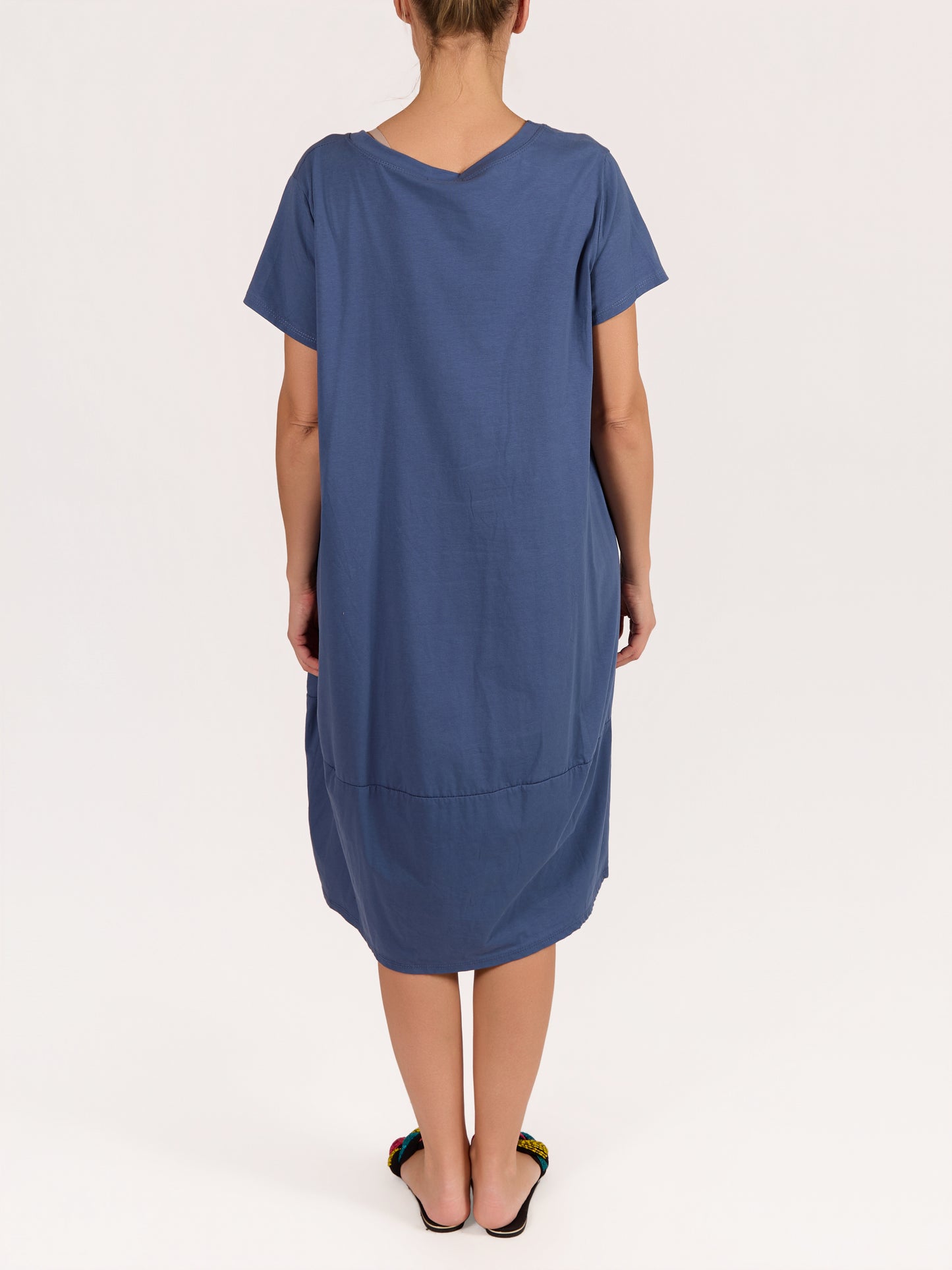 Robe t-shirt bleu denim à poches plissées