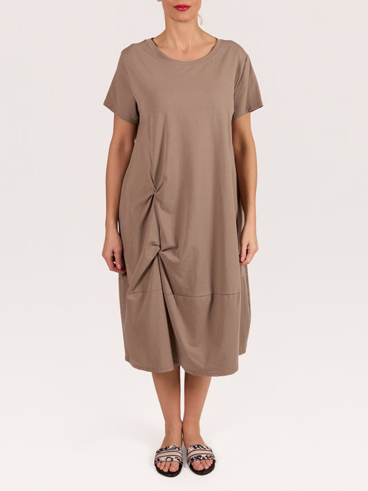 Robe t-shirt cappuccino bleu à poches plissées