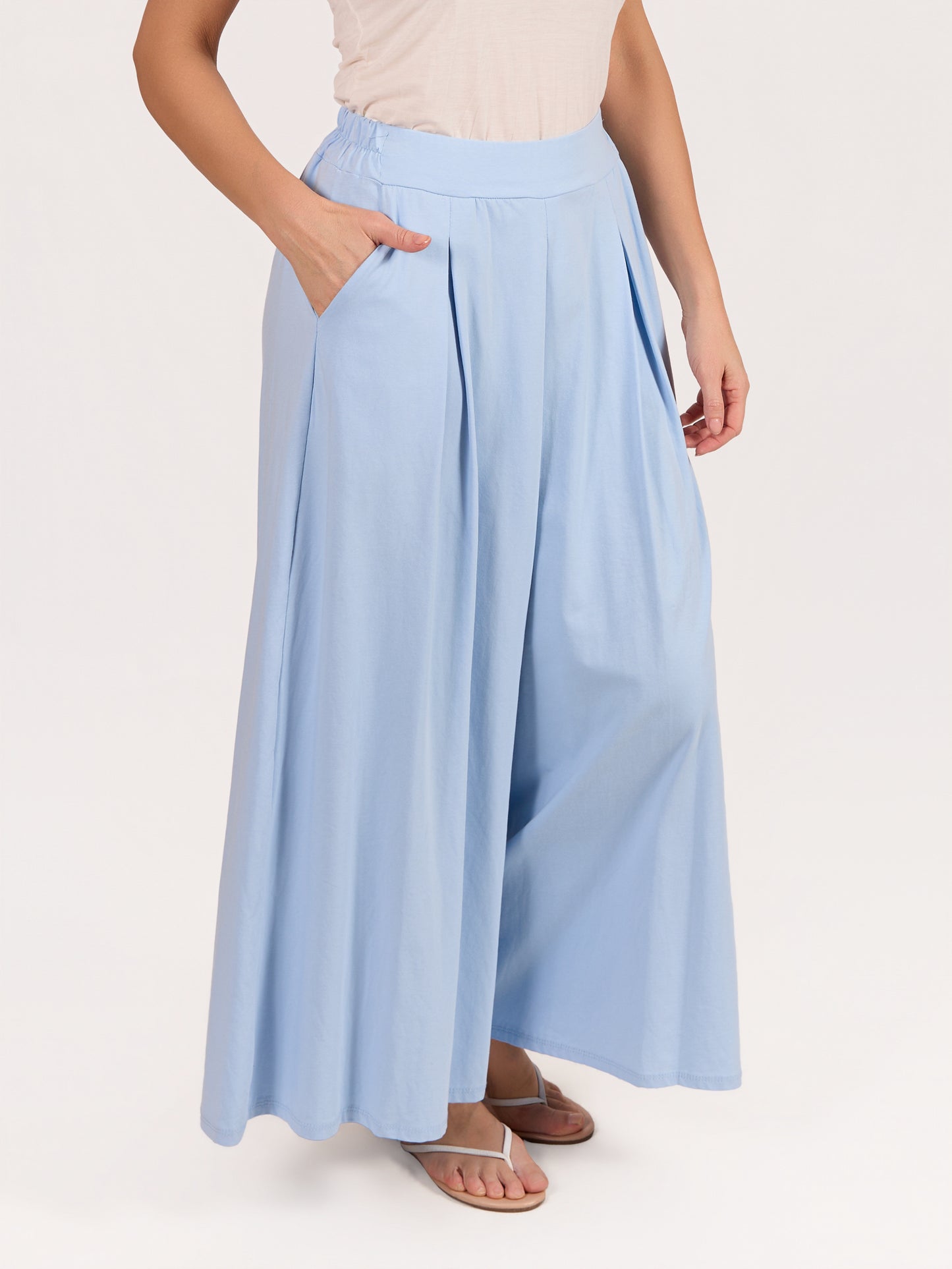 Pantalon bleu fluide à jambe extra large et taille élastique