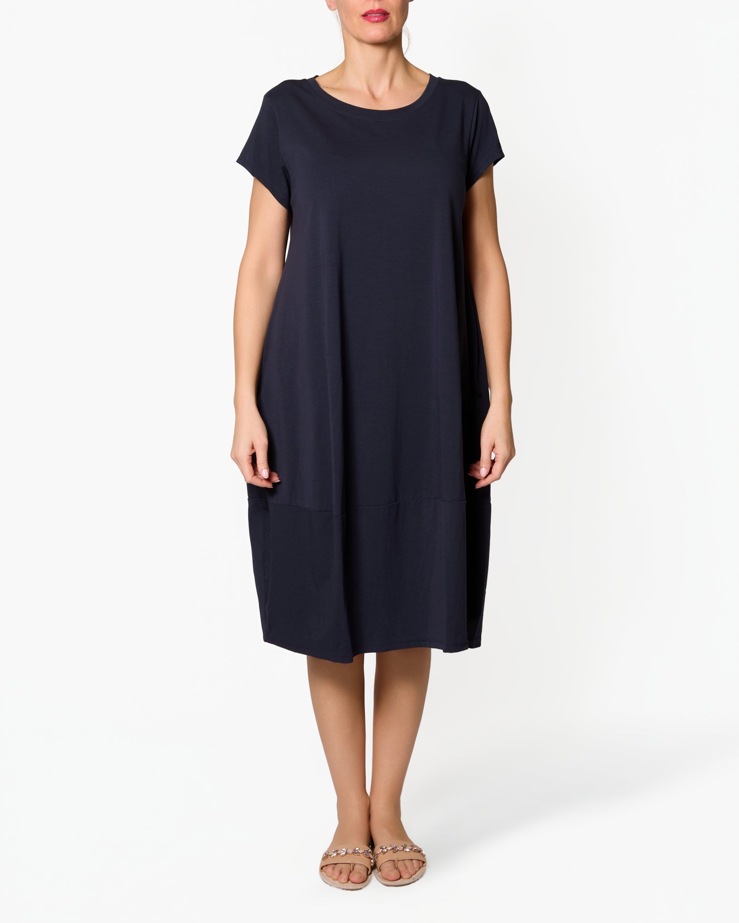 Robe t-shirt coupe barrel bleu midnight à poches