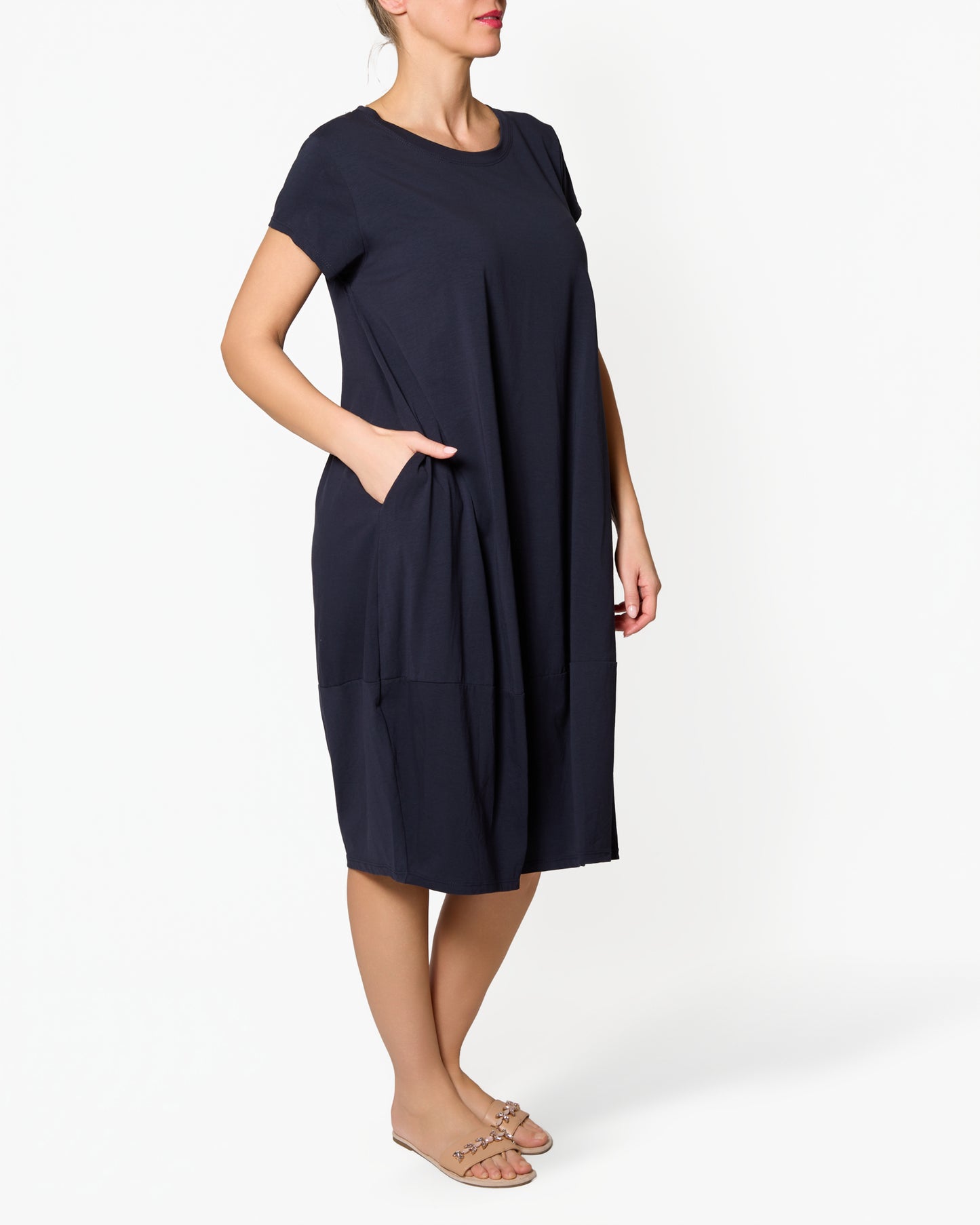 Robe t-shirt coupe barrel bleu midnight à poches