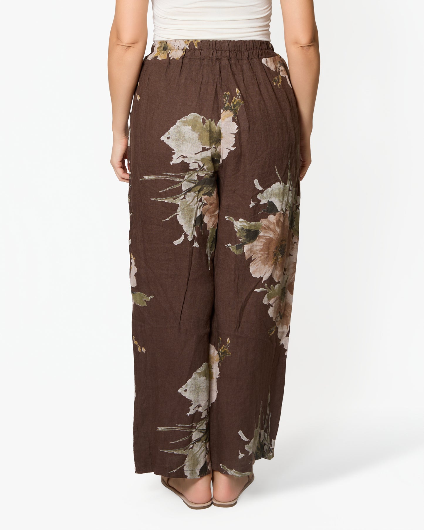 Pantalon en lin imprimé floral espresso