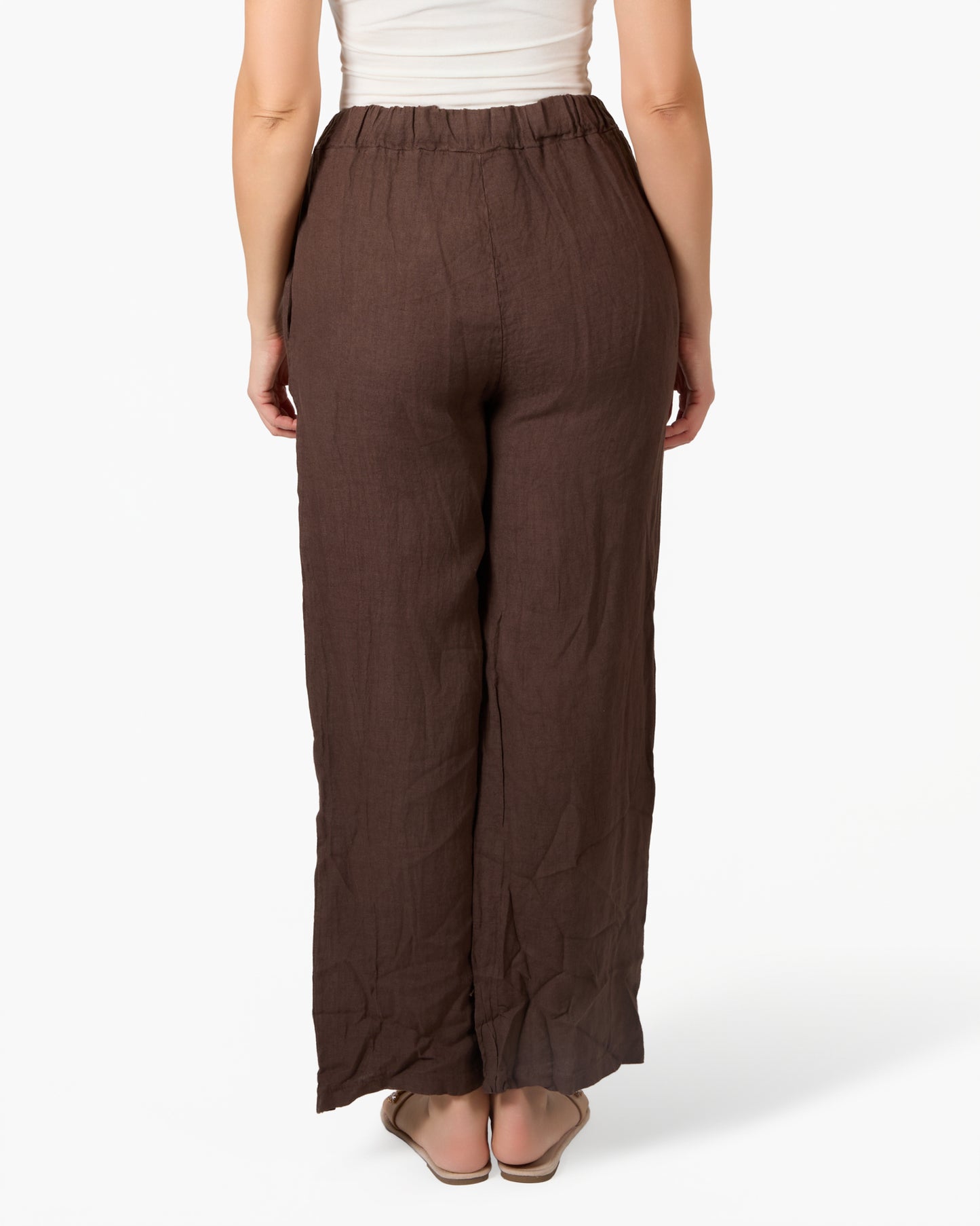 Pantalon en lin espresso à taille nouée et poches