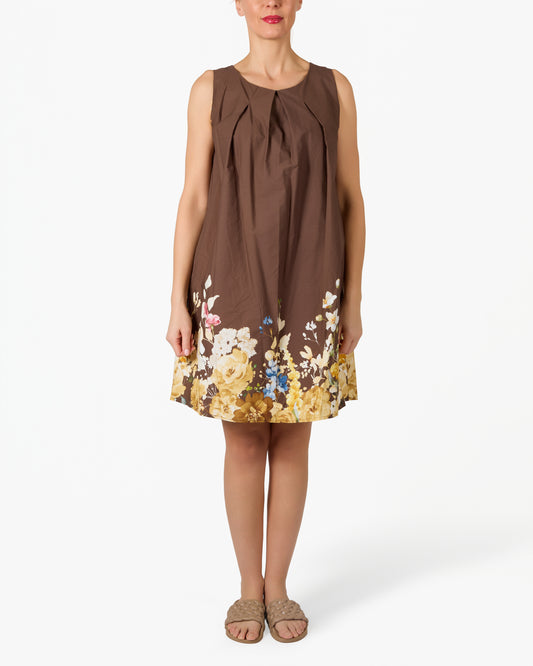 Robe espresso florale à col plissé