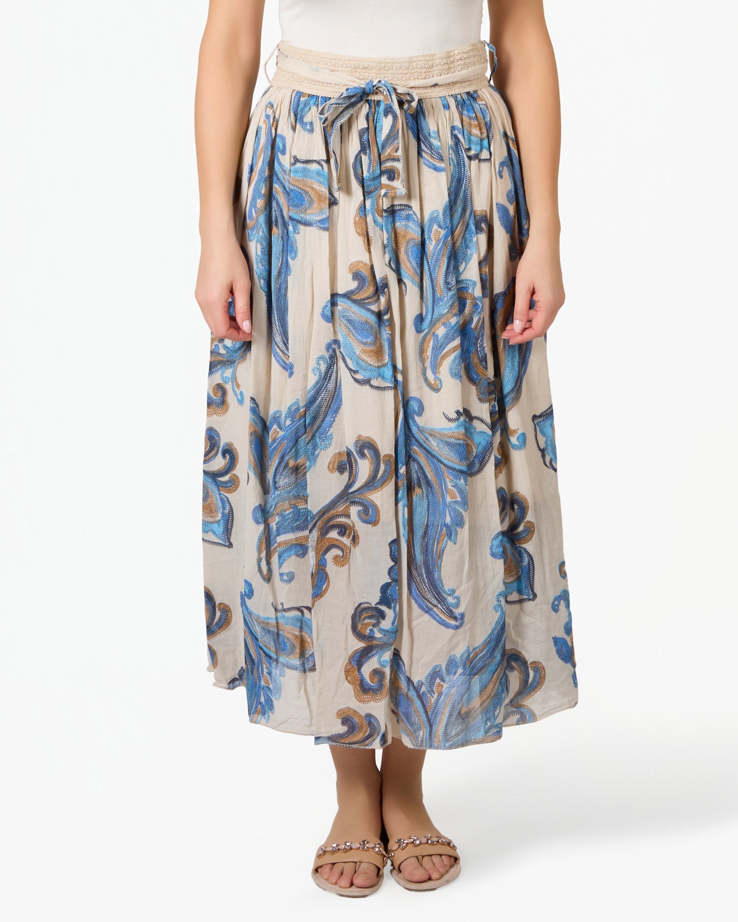 Jupe coton beige motif paisley abstrait