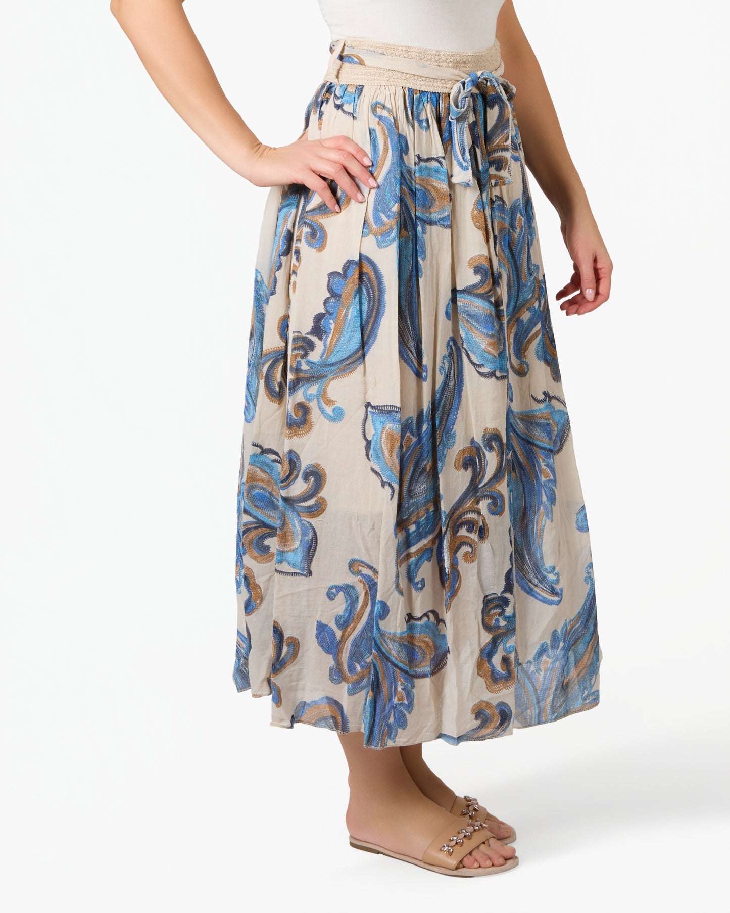 Jupe coton beige motif paisley abstrait