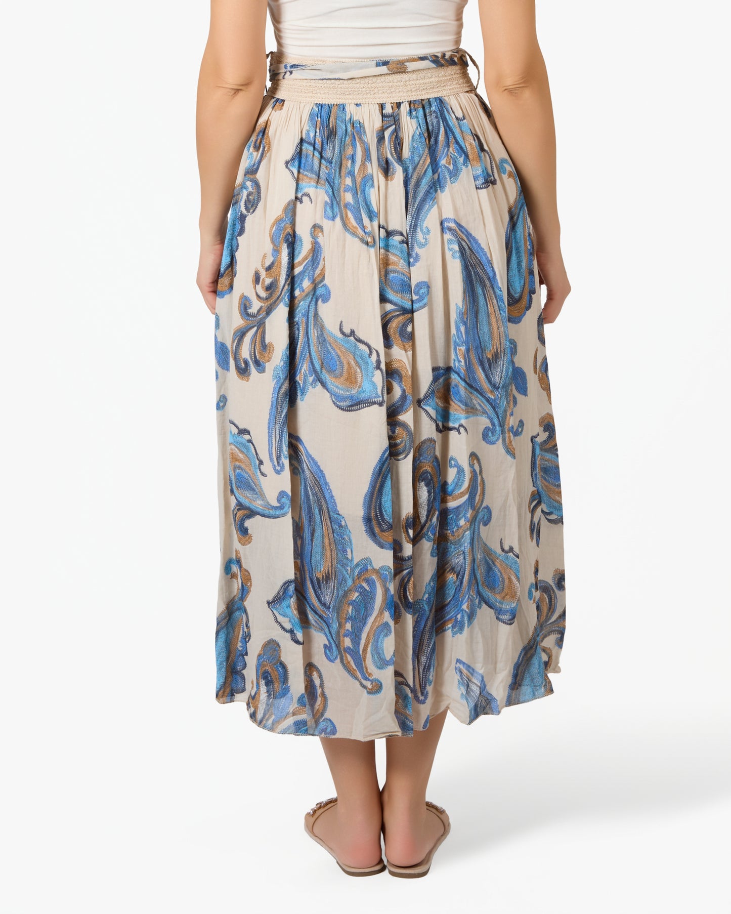 Jupe coton beige motif paisley abstrait