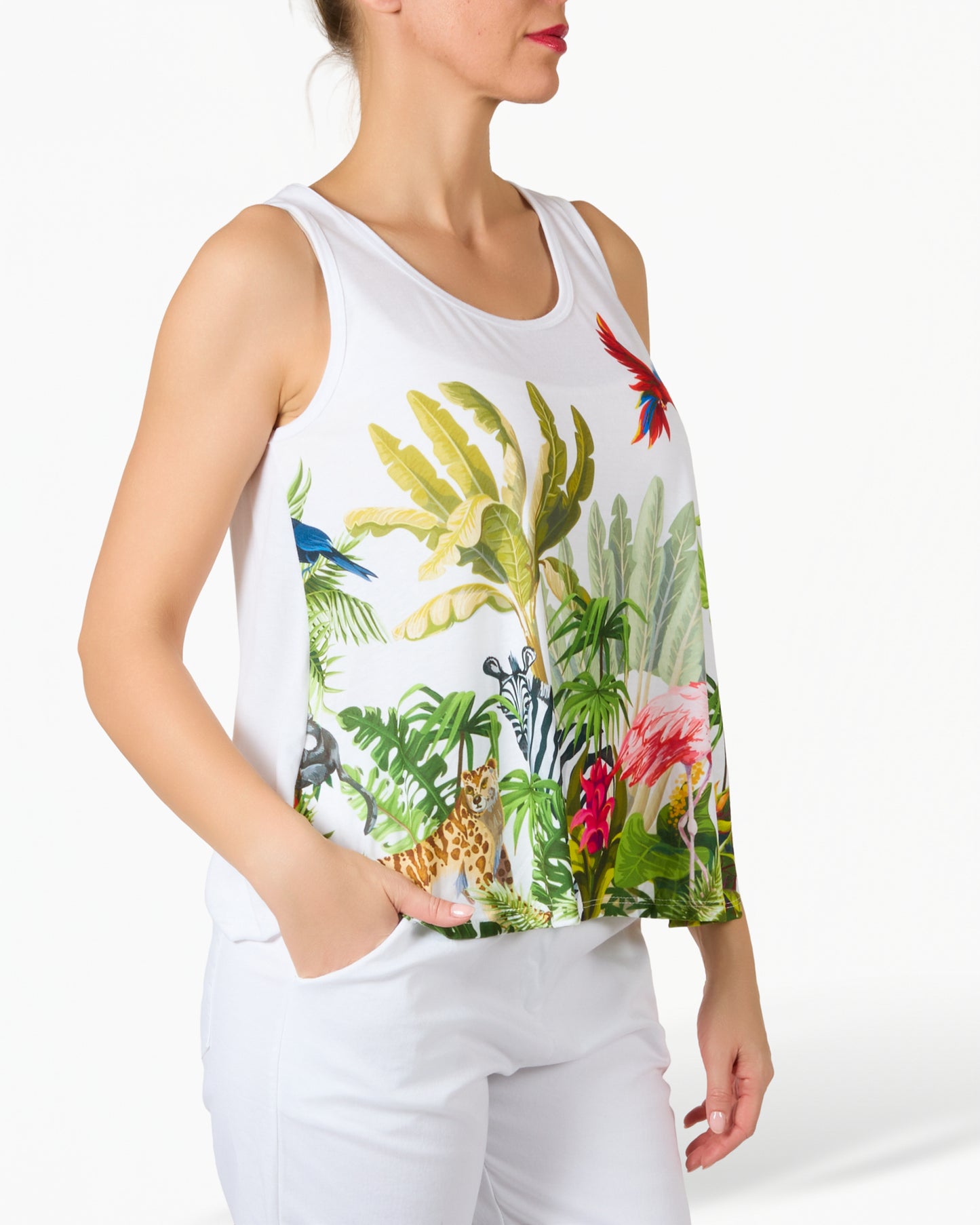 Camisole blanche sans manches tropicale été audacieux