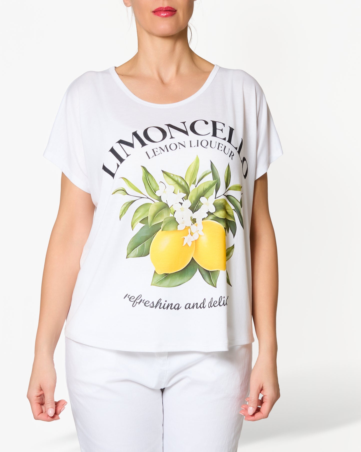 T-shirt blanc à encolure ronde et manches courtes avec motif Limoncello
