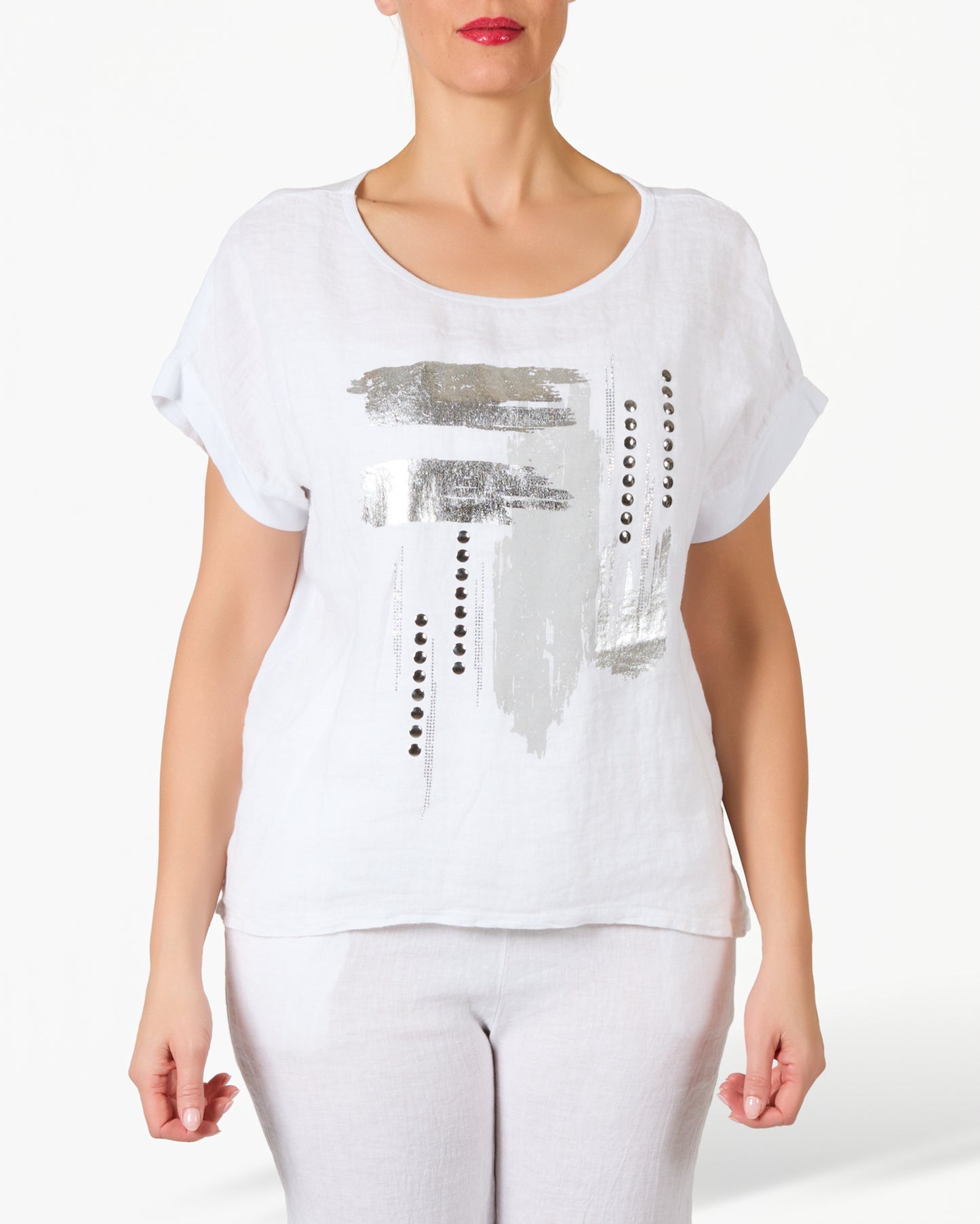 T-shirt blanc motif abstrait foil argent