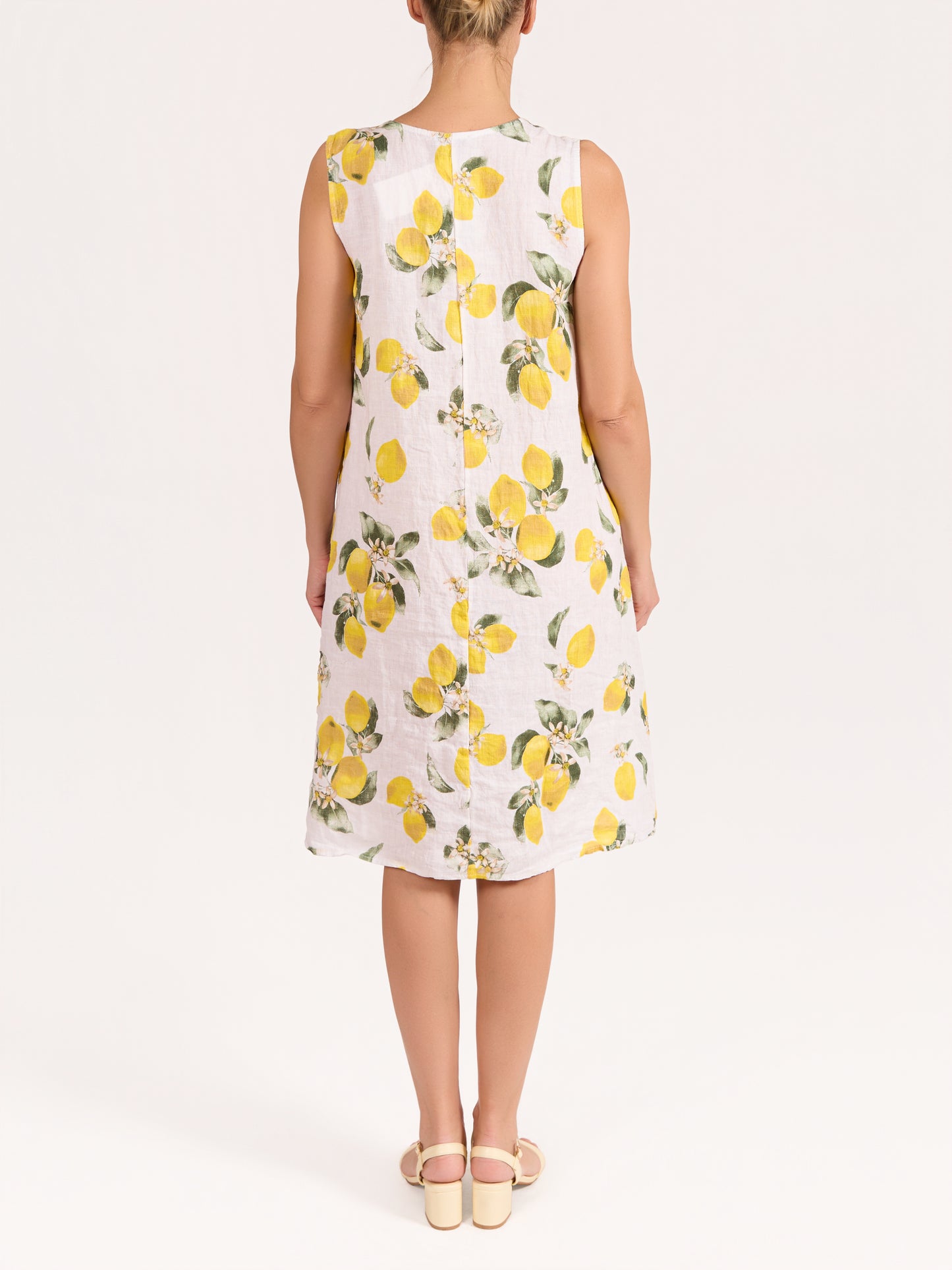 Robe midi blanche col V imprimé citron