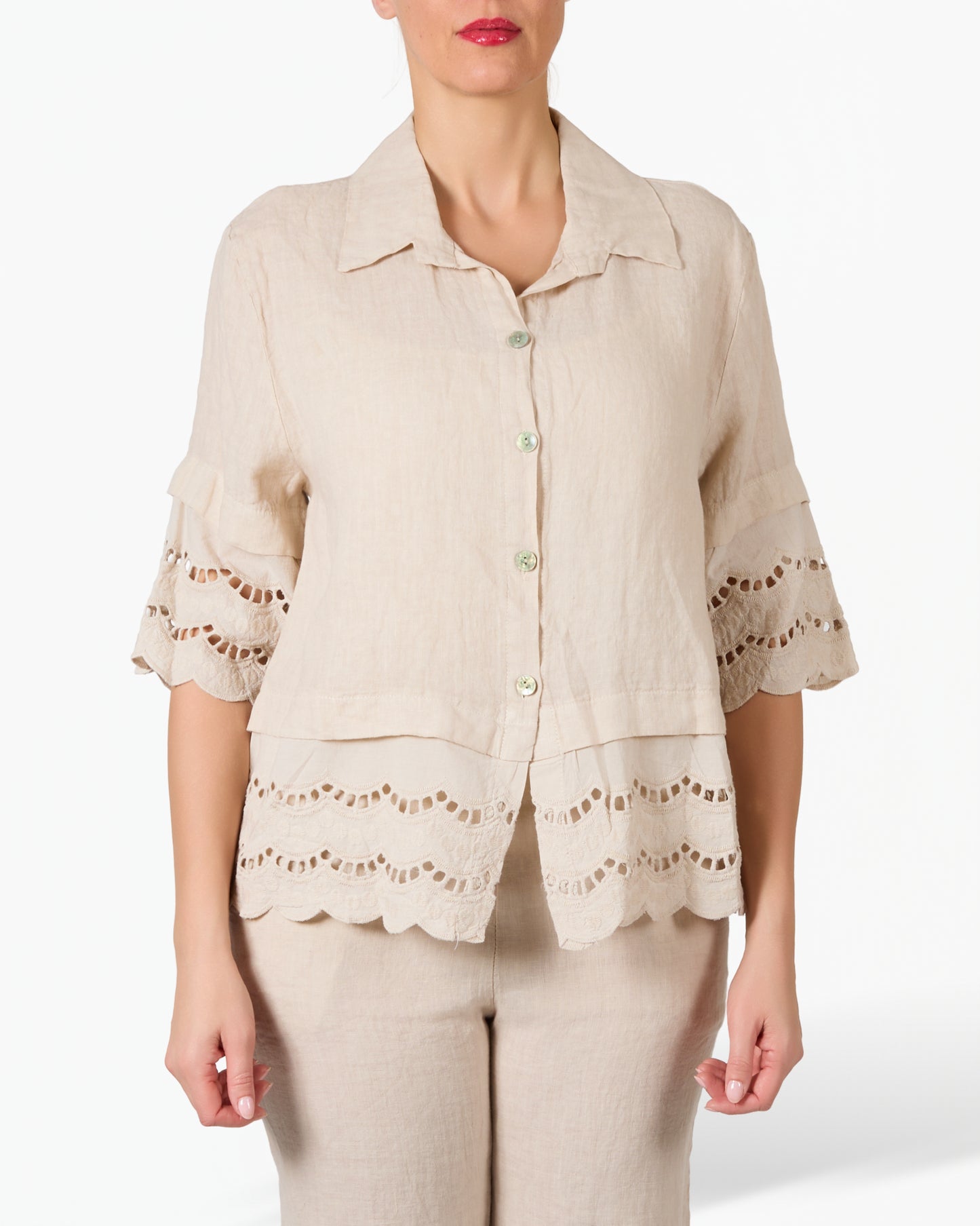 Chemise Boutonnée avec Ourlet à Œillets aux Coudes