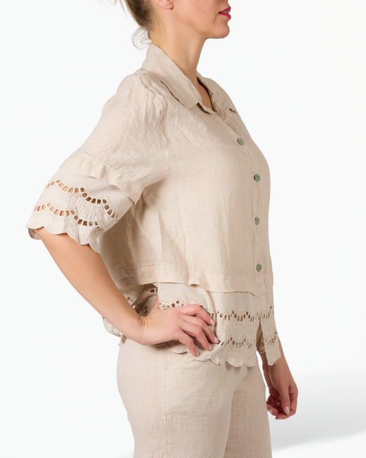Chemise Boutonnée avec Ourlet à Œillets aux Coudes