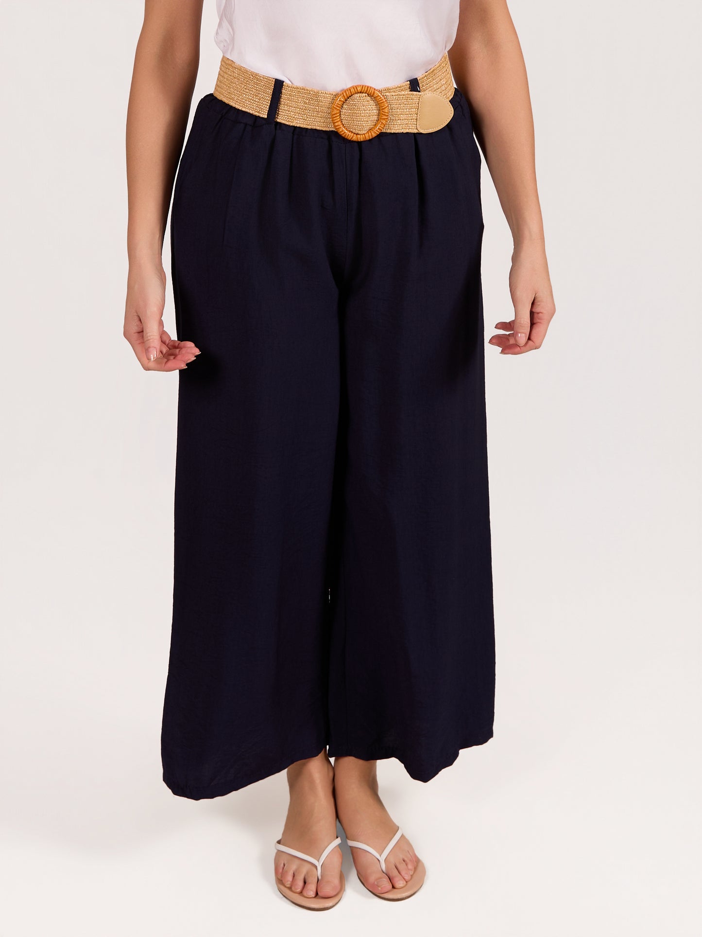 Pantalon ample taille ceinturée jambe large midnight