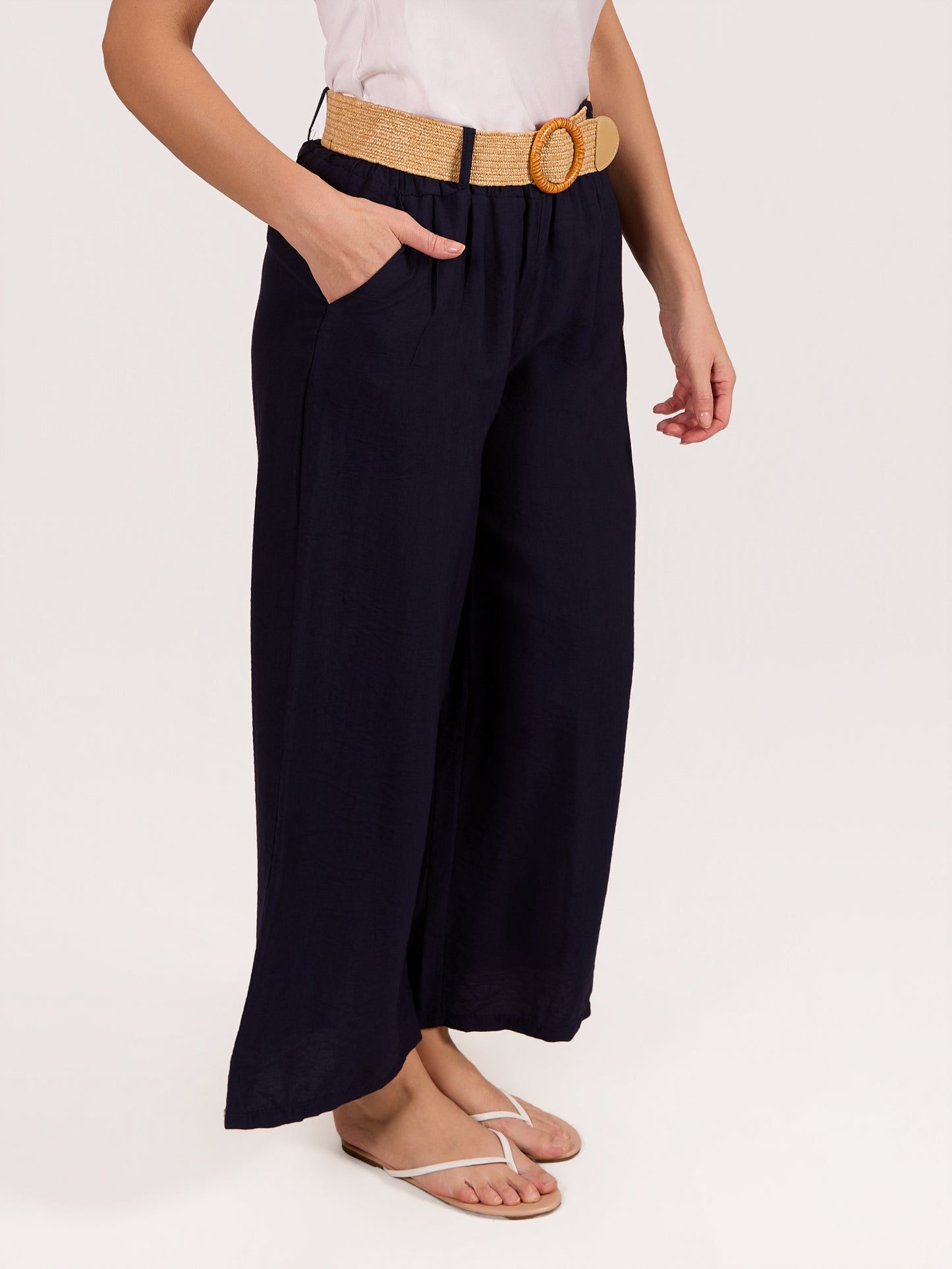 Pantalon ample taille ceinturée jambe large midnight