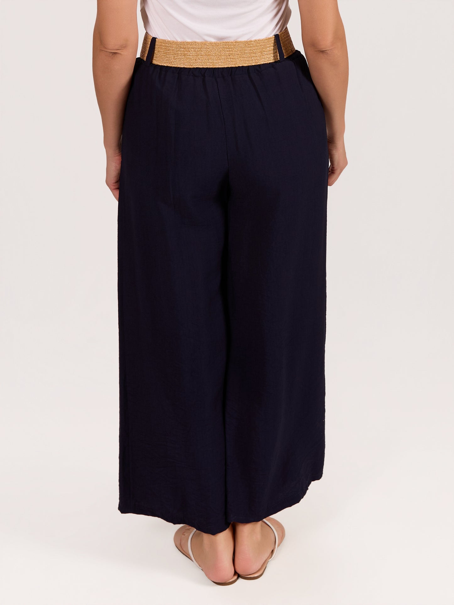 Pantalon ample taille ceinturée jambe large midnight