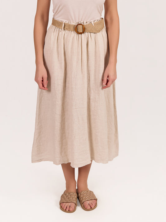 Jupe beige en lin ceinturée