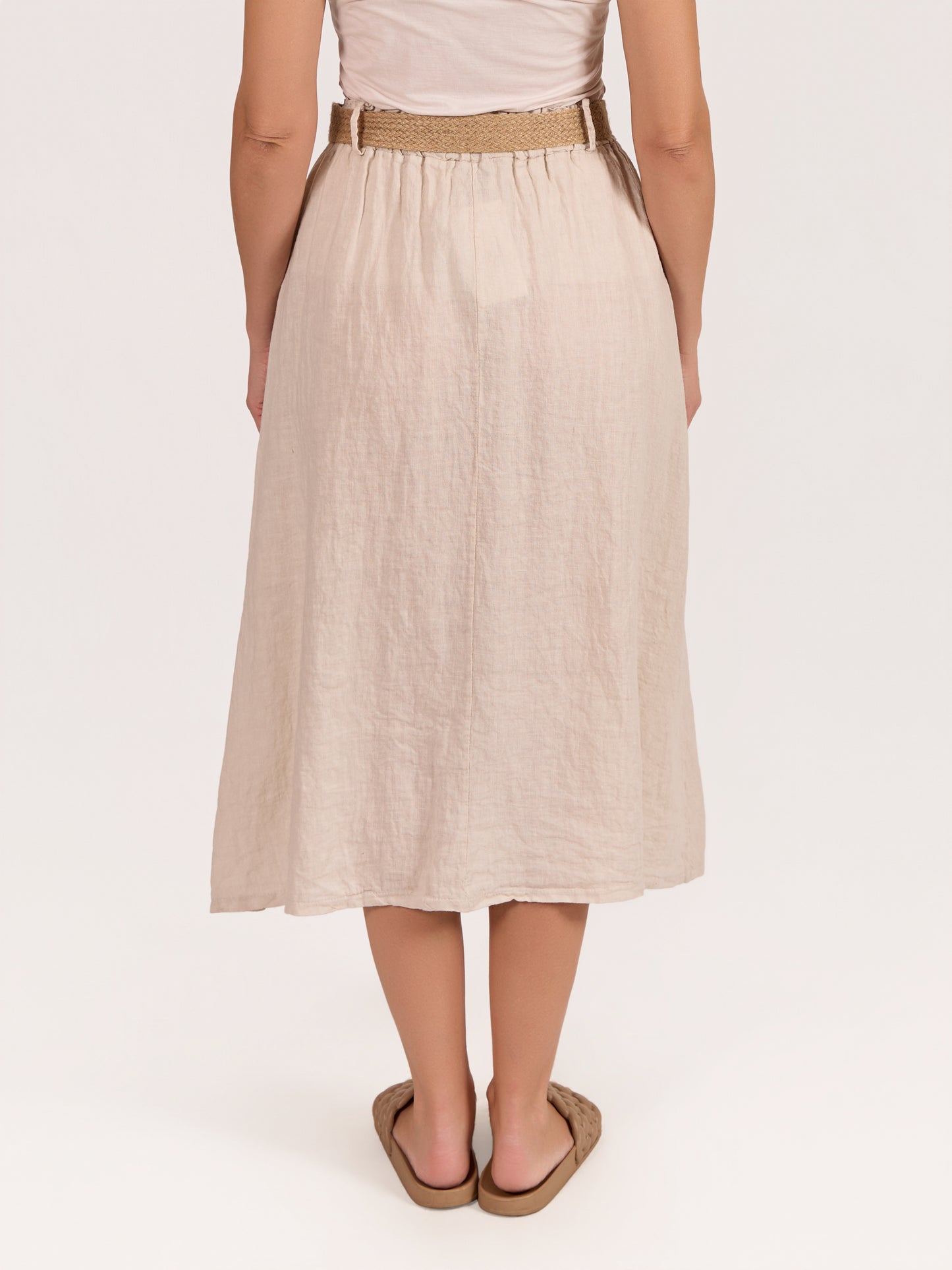 Jupe beige en lin ceinturée