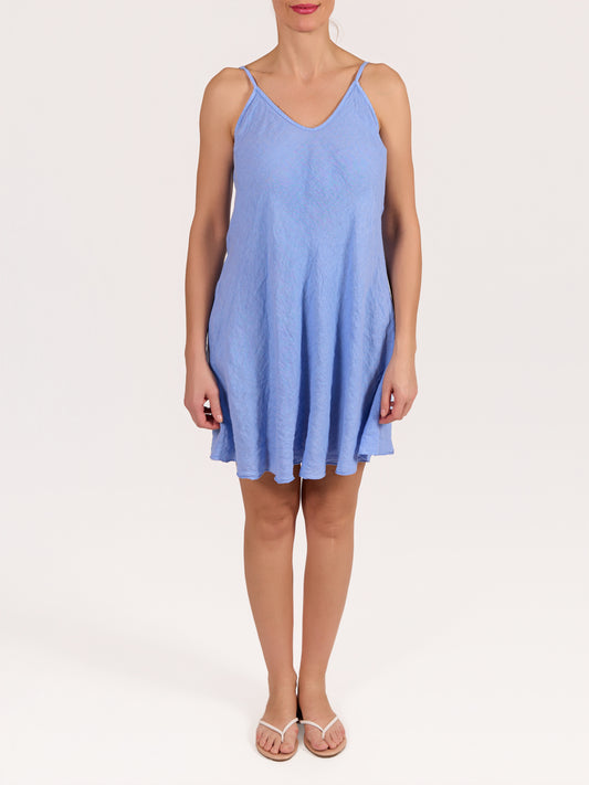 Robe essentielle en lin bleu fines bretelles