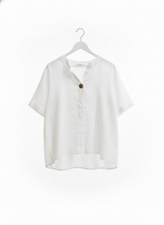 Chemise Blanche à Manches Courtes avec Patte de Boutonnage à 1 Bouton