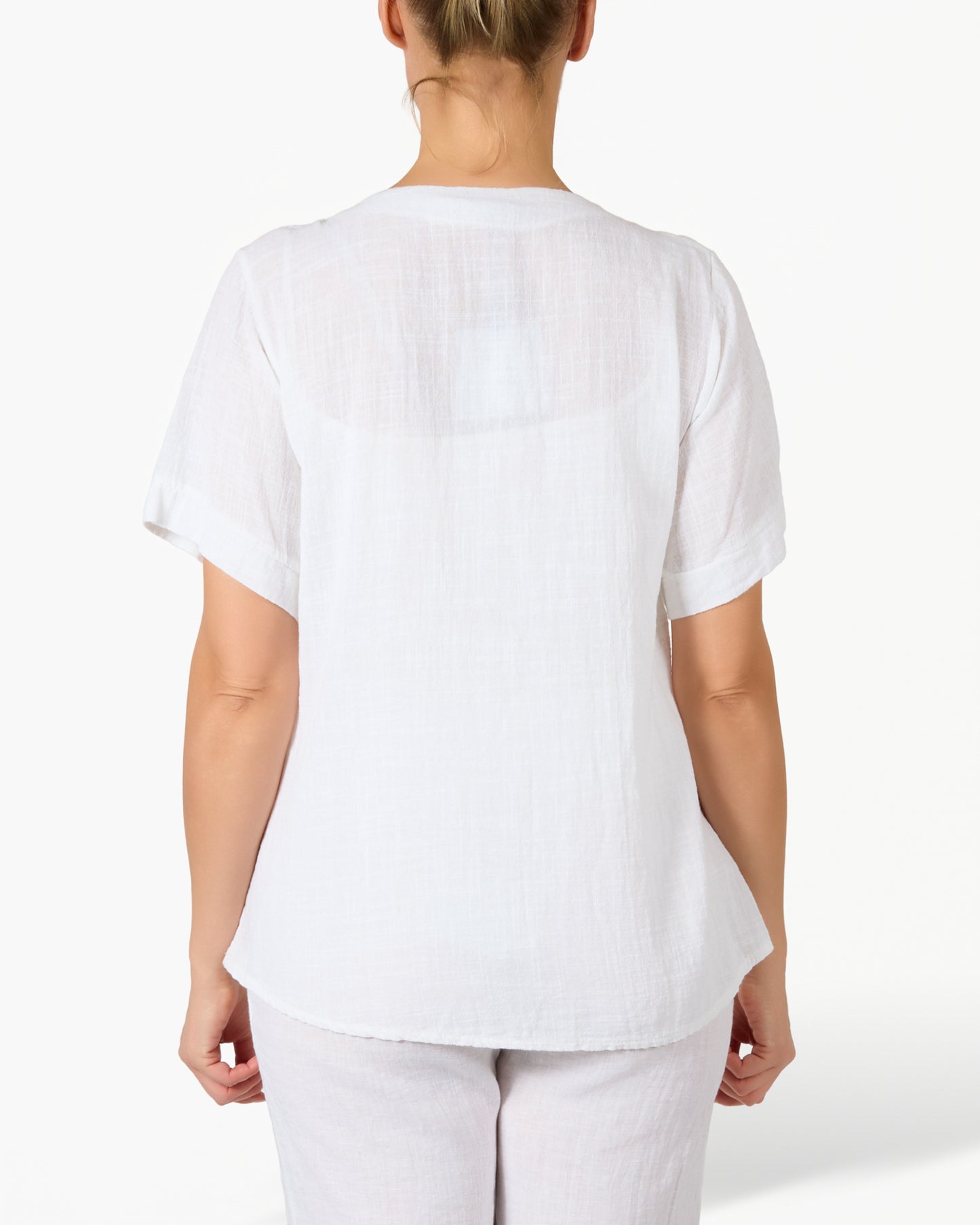 Chemise Blanche à Manches Courtes avec Patte de Boutonnage à 1 Bouton