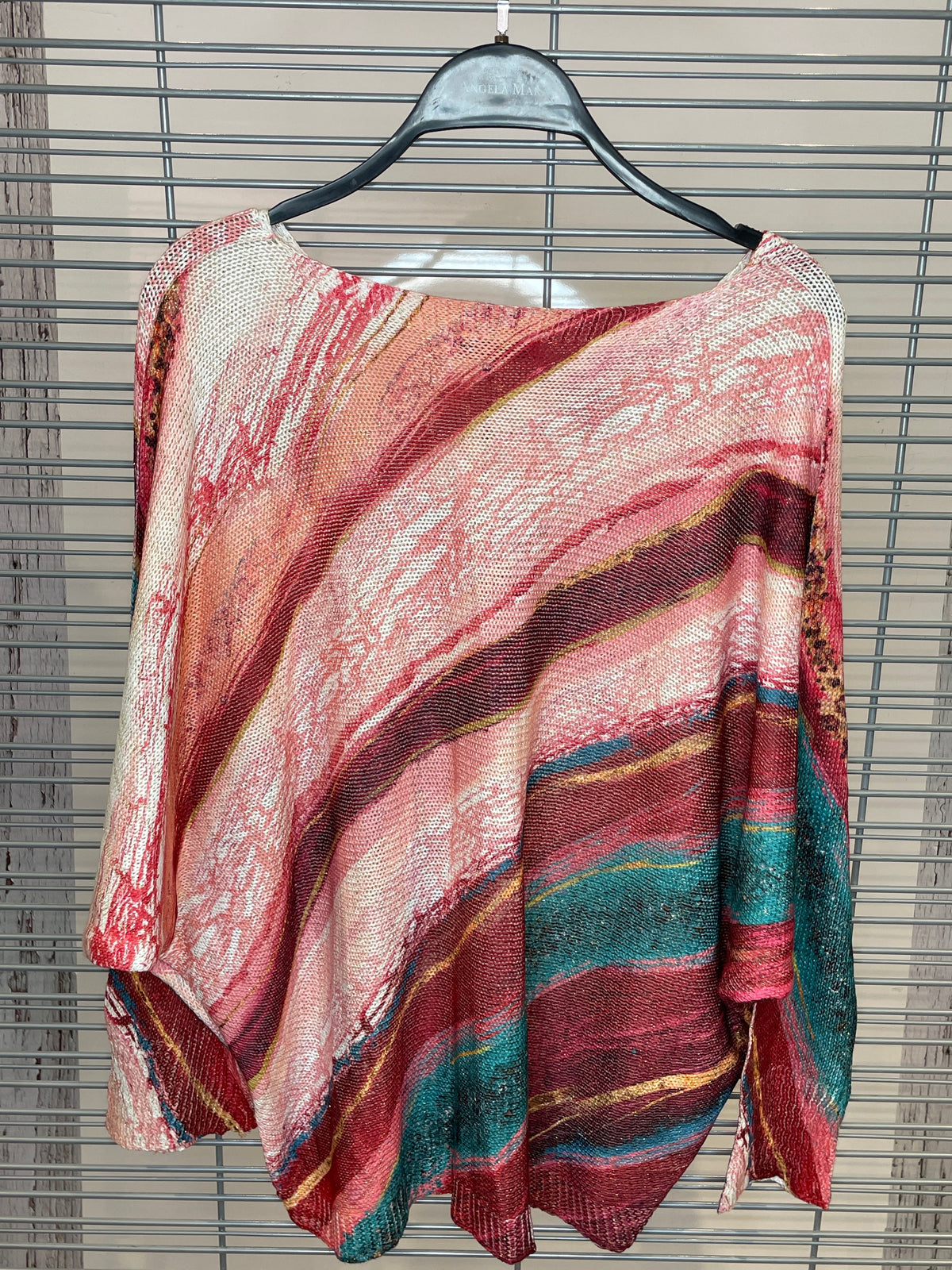 Marble Swirl Print Knit Top – Pink, Burgundy & Teal