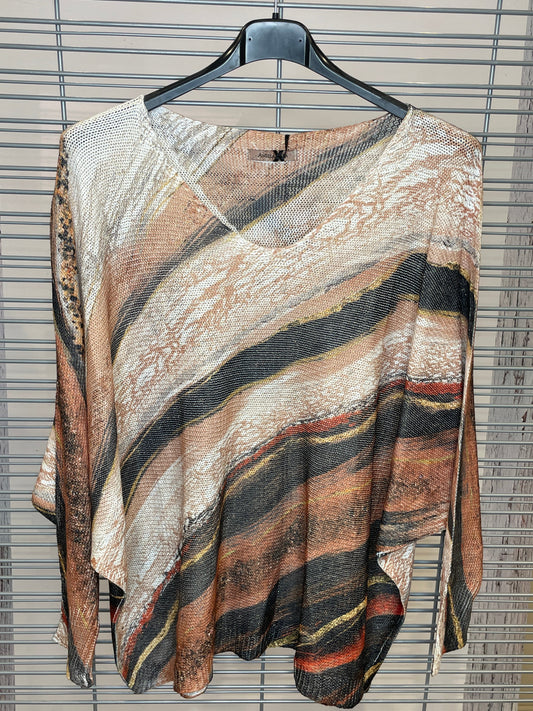 Marble Swirl Print Knit Top – Peach, Black & Rust