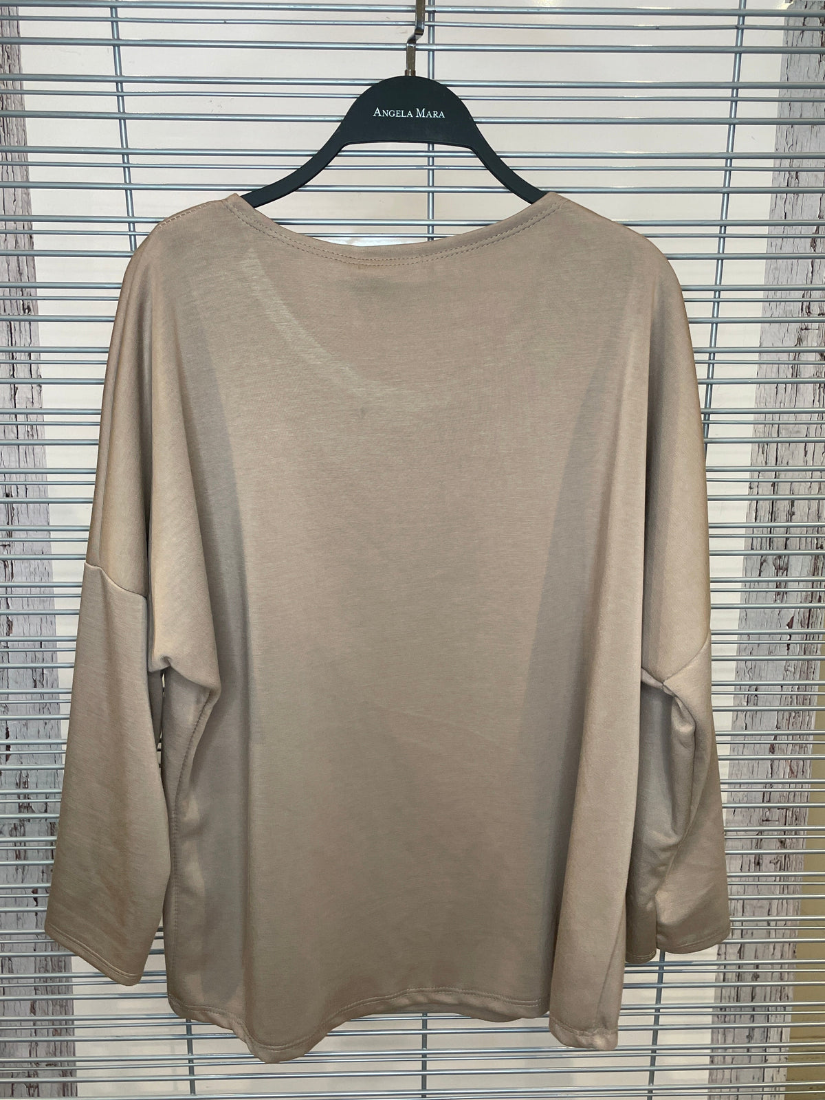 Gold Foil Script Long Sleeve Top – Beige