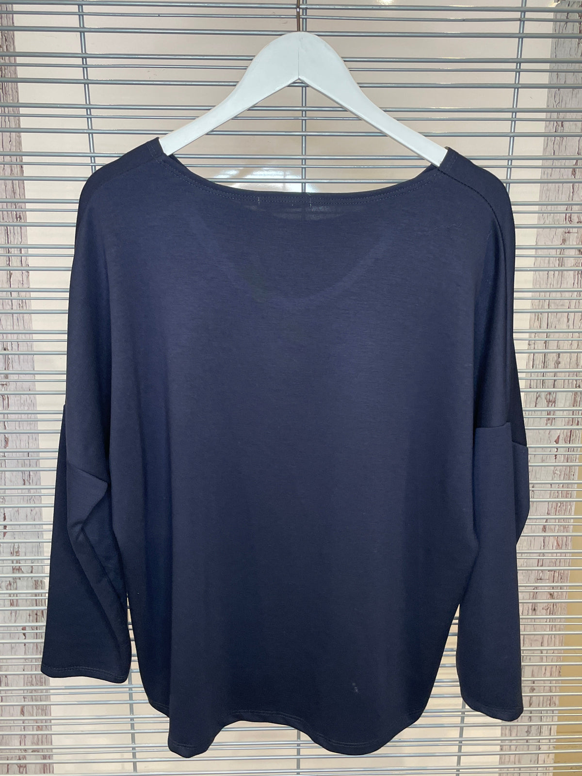Gold Foil Script Long Sleeve Top – Navy