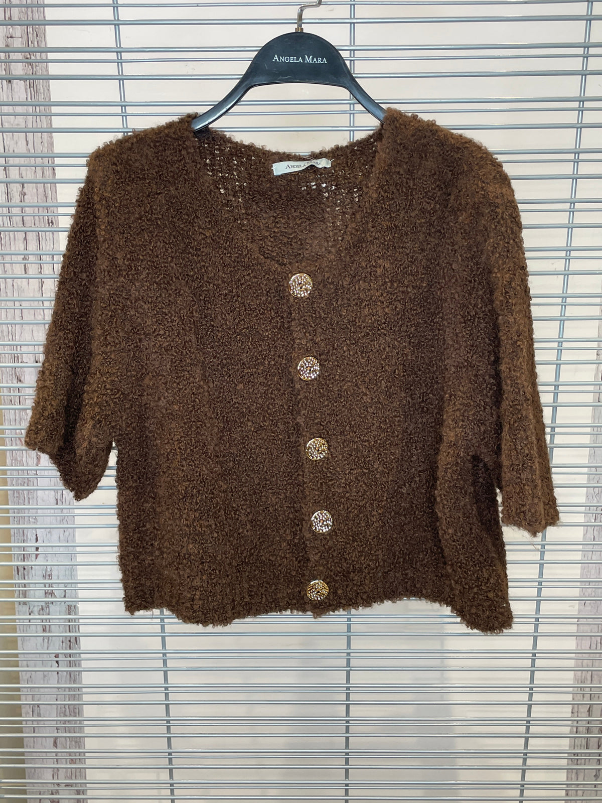 Bouclé Knit Button-Front Cardigan – Espresso