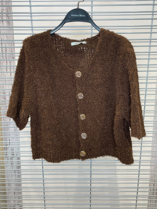 Bouclé Knit Button-Front Cardigan – Espresso